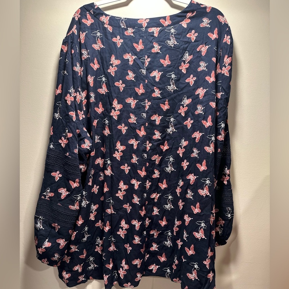 Lane Bryant NoPeek ButtonFront Lace Trimmed Top LongSleeve Inky Butterfly 22/24 - Picture 6 of 15